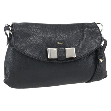 Chloe Lily Shoulder Bag Leather 2way Black Gold Auth BA8216