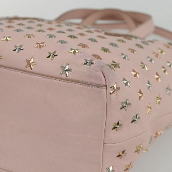 Jimmy Choo Studs Hand Bag Leather 2way Pink Auth BA8217