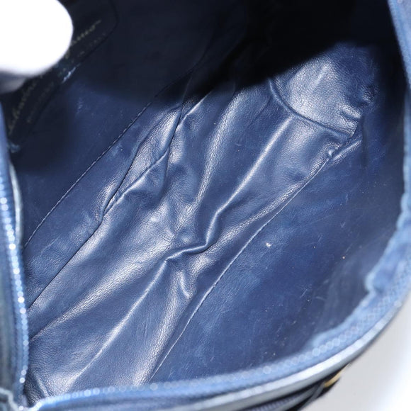 Salvatore Ferragamo Vala Shoulder Bag Leather Navy Gold Auth BA8220