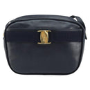 Salvatore Ferragamo Vala Shoulder Bag Leather Navy Gold Auth BA8220-2