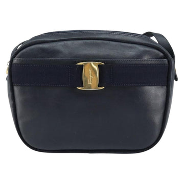 Salvatore Ferragamo Vala Shoulder Bag Leather Navy Gold Auth BA8220 - 0