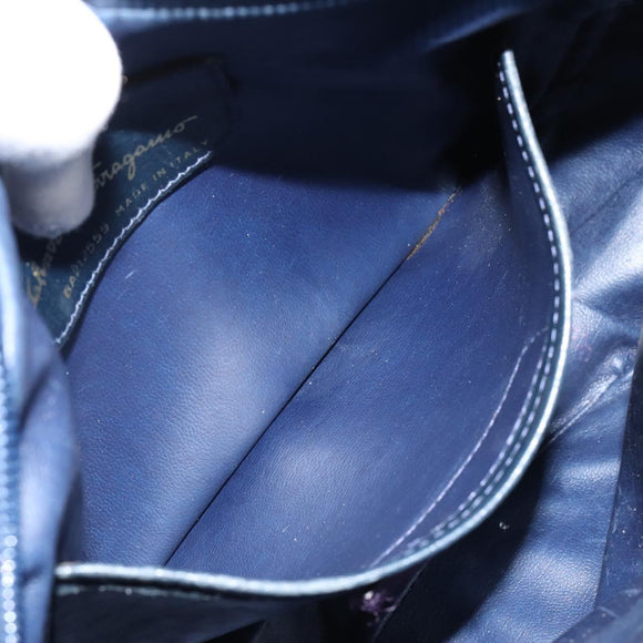 Salvatore Ferragamo Vala Shoulder Bag Leather Navy Gold Auth BA8220