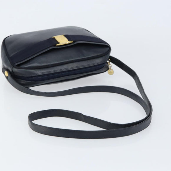 Salvatore Ferragamo Vala Shoulder Bag Leather Navy Gold Auth BA8220