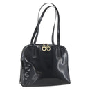 Salvatore Ferragamo Gancini Tote Bag Enamel Black Gold Auth BA8222-1