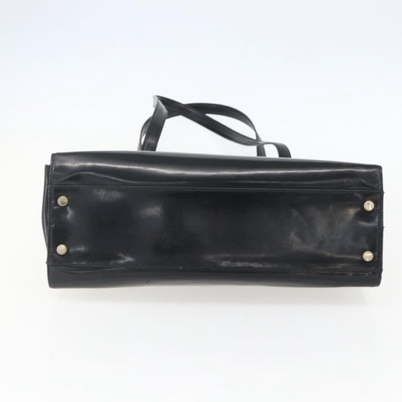 Salvatore Ferragamo Gancini Tote Bag Enamel Black Gold Auth BA8222