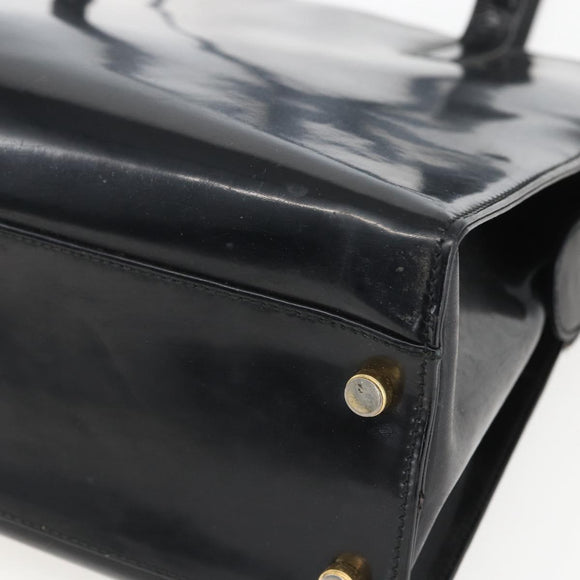 Salvatore Ferragamo Gancini Tote Bag Enamel Black Gold Auth BA8222