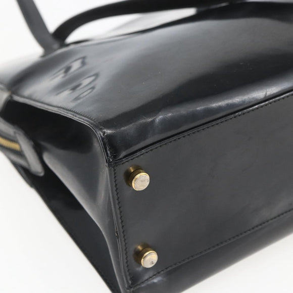 Salvatore Ferragamo Gancini Tote Bag Enamel Black Gold Auth BA8222