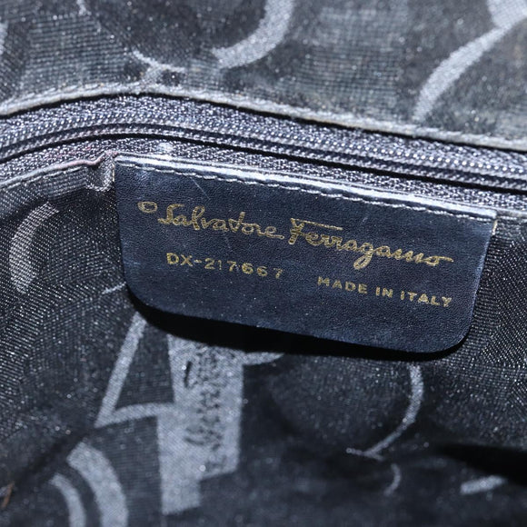 Salvatore Ferragamo Gancini Tote Bag Enamel Black Gold Auth BA8222