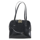 Salvatore Ferragamo Gancini Tote Bag Enamel Black Gold Auth BA8222-13