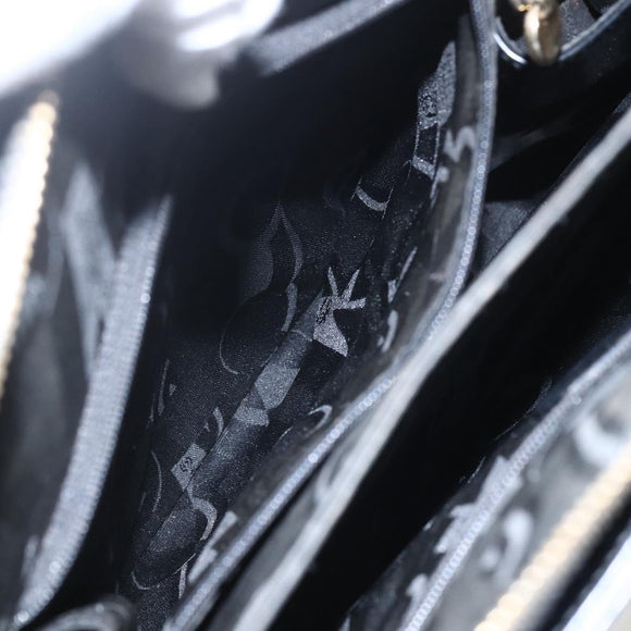 Salvatore Ferragamo Gancini Tote Bag Enamel Black Gold Auth BA8222