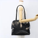 Salvatore Ferragamo Gancini Tote Bag Enamel Black Gold Auth BA8222-26
