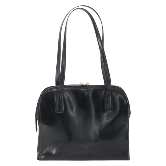 Salvatore Ferragamo Gancini Tote Bag Enamel Black Gold Auth BA8222