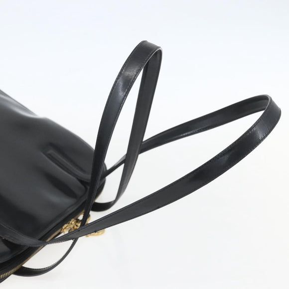 Salvatore Ferragamo Gancini Tote Bag Enamel Black Gold Auth BA8222