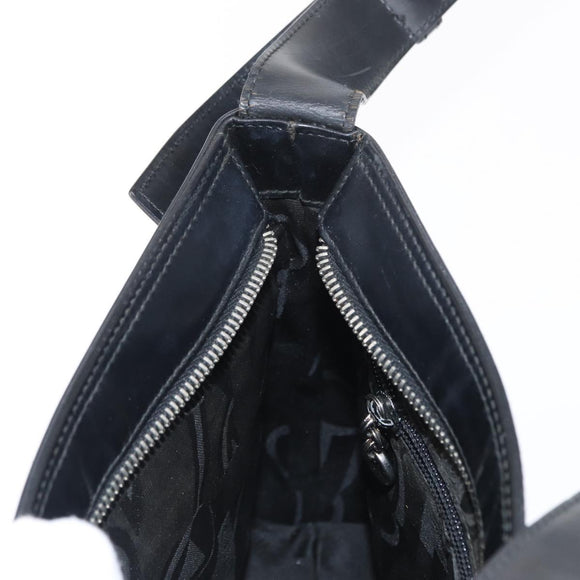 Salvatore Ferragamo Gancini Shoulder Bag Leather Black Silver Auth BA8223