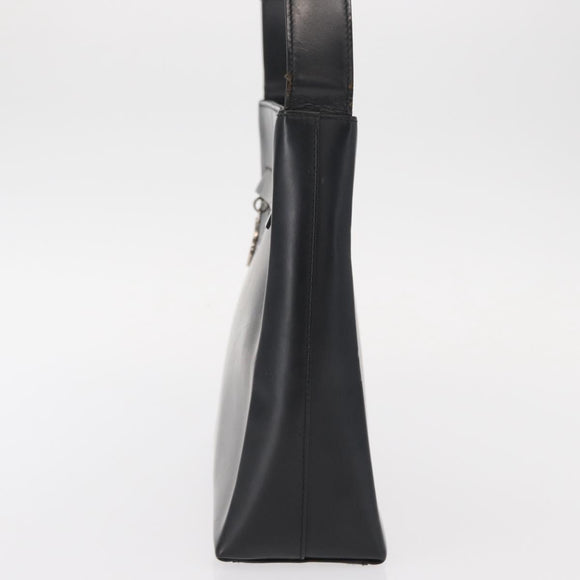 Salvatore Ferragamo Gancini Shoulder Bag Leather Black Silver Auth BA8223