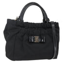 Salvatore Ferragamo Hand Bag Nylon Enamel 2way Black Auth BA8225-1