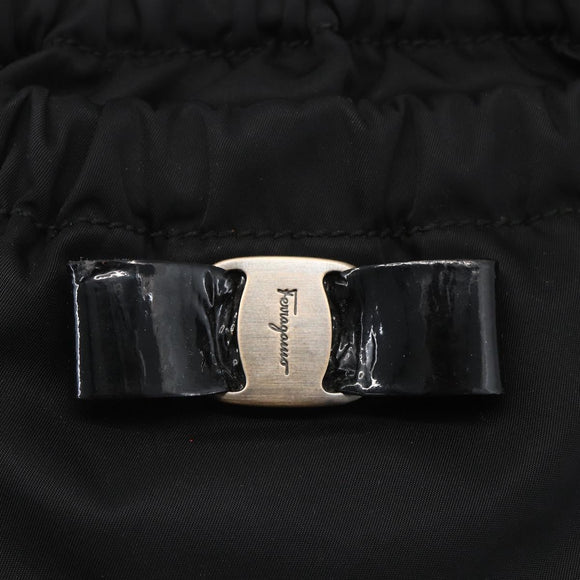 Salvatore Ferragamo Hand Bag Nylon Enamel 2way Black Auth BA8225