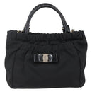 Salvatore Ferragamo Hand Bag Nylon Enamel 2way Black Auth BA8225-13
