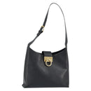 Salvatore Ferragamo Gancini Shoulder Bag Leather Black Gold Auth BA8226-1