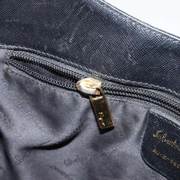 Salvatore Ferragamo Gancini Shoulder Bag Leather Black Gold Auth BA8226