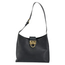 Salvatore Ferragamo Gancini Shoulder Bag Leather Black Gold Auth BA8226-13