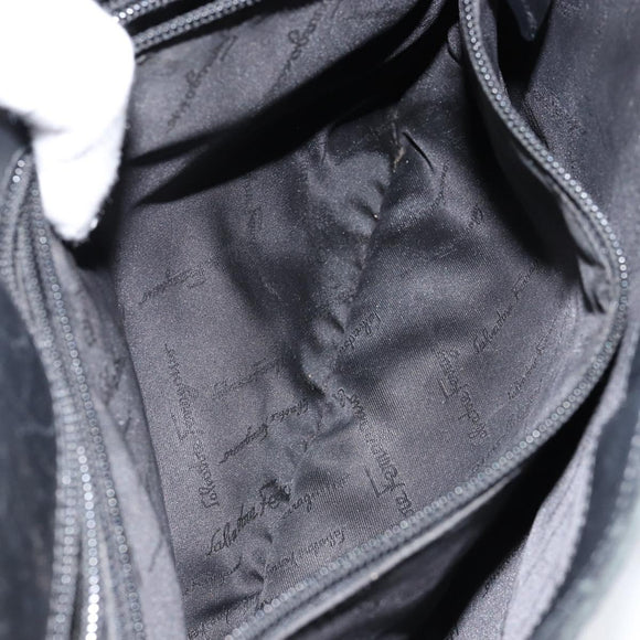 Salvatore Ferragamo Gancini Shoulder Bag Leather Black Gold Auth BA8226