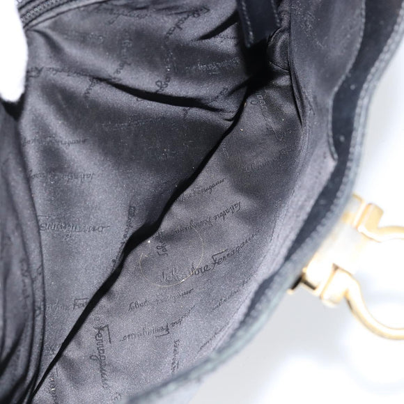 Salvatore Ferragamo Gancini Shoulder Bag Leather Black Gold Auth BA8226