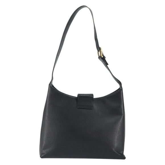 Salvatore Ferragamo Gancini Shoulder Bag Leather Black Gold Auth BA8226