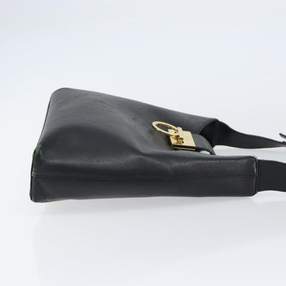 Salvatore Ferragamo Gancini Shoulder Bag Leather Black Gold Auth BA8226