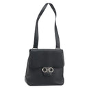 Salvatore Ferragamo Gancini Shoulder Bag Leather Black Silver Auth BA8229-1