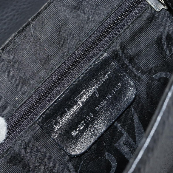 Salvatore Ferragamo Gancini Shoulder Bag Leather Black Silver Auth BA8229