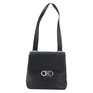 Salvatore Ferragamo Gancini Shoulder Bag Leather Black Silver Auth BA8229 - 0