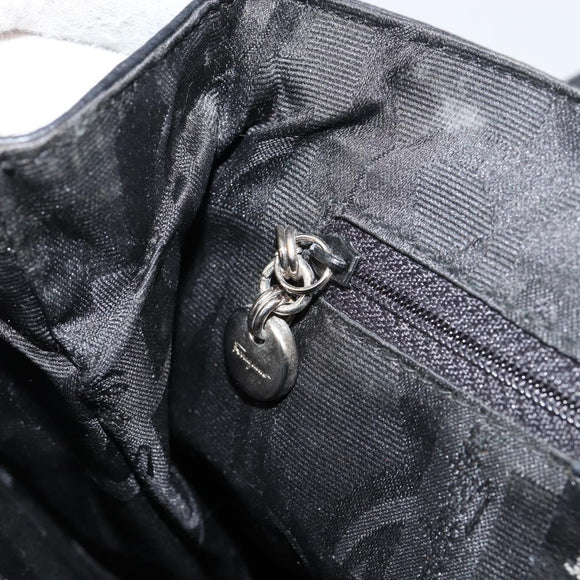 Salvatore Ferragamo Gancini Shoulder Bag Leather Black Silver Auth BA8229