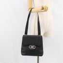Salvatore Ferragamo Gancini Shoulder Bag Leather Black Silver Auth BA8229-22
