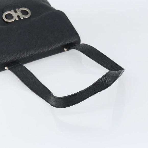 Salvatore Ferragamo Gancini Shoulder Bag Leather Black Silver Auth BA8229