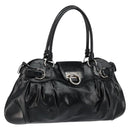 Salvatore Ferragamo Gancini Tote Bag Enamel Black Silver Auth BA8231-1