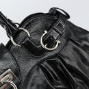 Salvatore Ferragamo Gancini Tote Bag Enamel Black Silver Auth BA8231-14