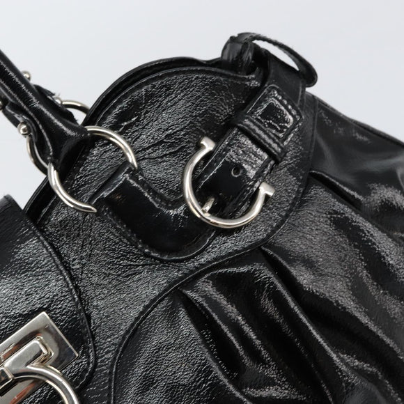 Salvatore Ferragamo Gancini Tote Bag Enamel Black Silver Auth BA8231