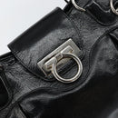 Salvatore Ferragamo Gancini Tote Bag Enamel Black Silver Auth BA8231-15