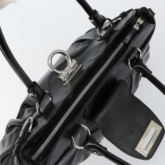 Salvatore Ferragamo Gancini Tote Bag Enamel Black Silver Auth BA8231