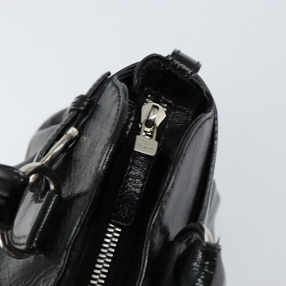 Salvatore Ferragamo Gancini Tote Bag Enamel Black Silver Auth BA8231