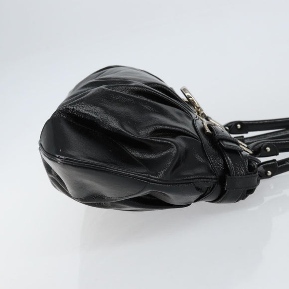 Salvatore Ferragamo Gancini Tote Bag Enamel Black Silver Auth BA8231