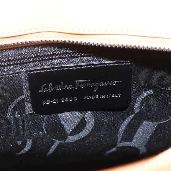 Salvatore Ferragamo Gancini Hand Bag Leather 2way Beige Silver Auth BA8232