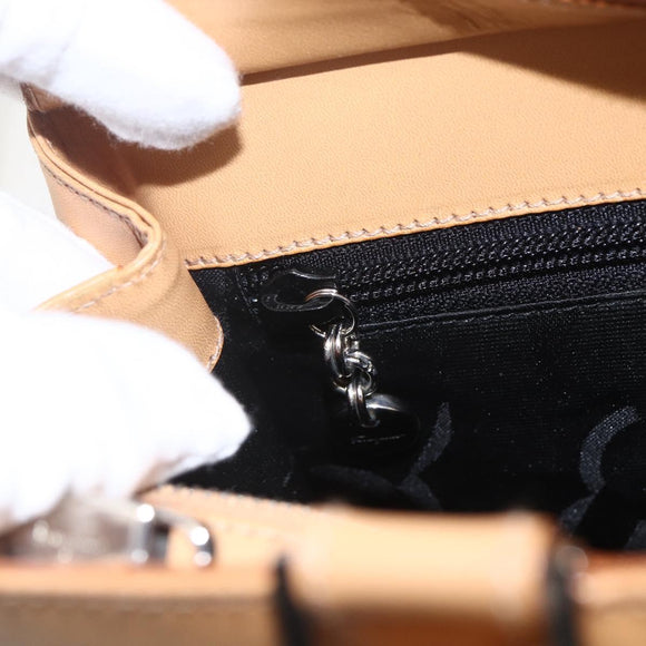 Salvatore Ferragamo Gancini Hand Bag Leather 2way Beige Silver Auth BA8232