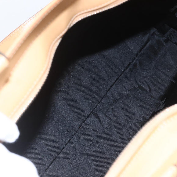 Salvatore Ferragamo Gancini Hand Bag Leather 2way Beige Silver Auth BA8232