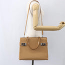 Salvatore Ferragamo Gancini Hand Bag Leather 2way Beige Silver Auth BA8232-23