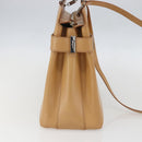 Salvatore Ferragamo Gancini Hand Bag Leather 2way Beige Silver Auth BA8232-4