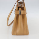 Salvatore Ferragamo Gancini Hand Bag Leather 2way Beige Silver Auth BA8232-5