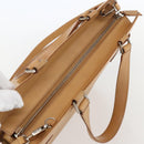 Salvatore Ferragamo Gancini Hand Bag Leather 2way Beige Silver Auth BA8232-6