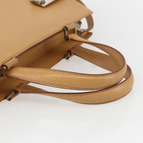 Salvatore Ferragamo Gancini Hand Bag Leather 2way Beige Silver Auth BA8232